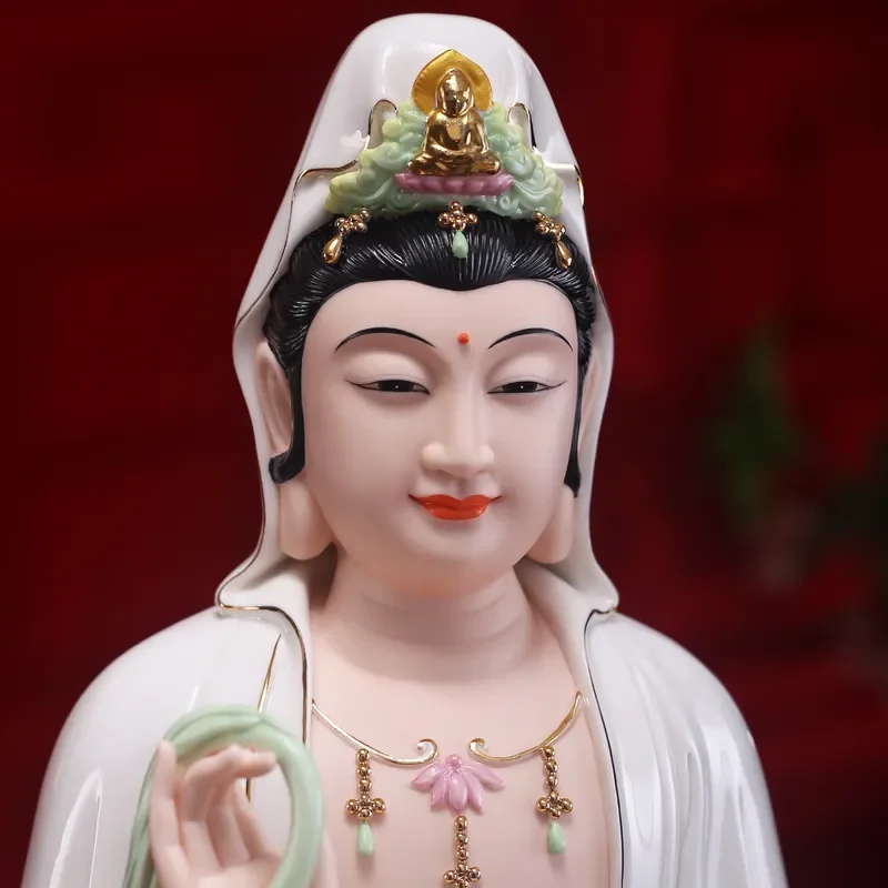 White Ceramic Guanyin Bodhisattva Statue Auspicious Clouds Design Home Decor Feng Shui Ornament Peaceful Buddha Figure for