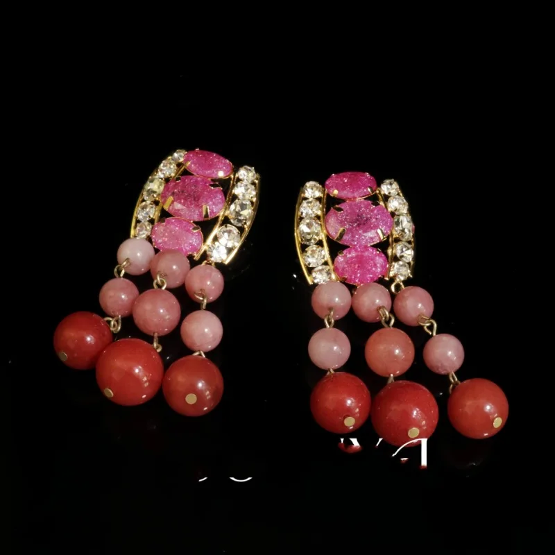 

Exquisite Heavy Industry Copper Alloy Claws Inlaid with Glass Stone Tassel Earrings Niche High-end Feel Earrings