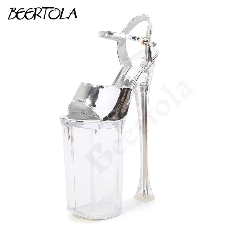 

Women's Transparent High Platform Sandals 26CM Super High Heel Patent Leather Fish Mouth Sandals Nightclub Fashion Dance Shoes