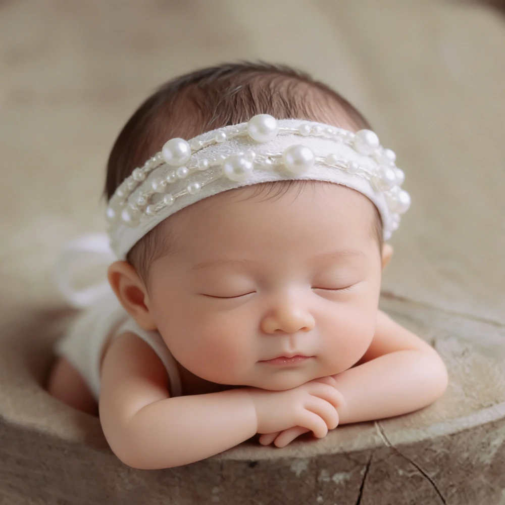 

Аксессуары для фотосъемки новорожденных: повязка на голову ручной работы с жемчугом для фотосессии, реквизит для фотосъемки младенцев