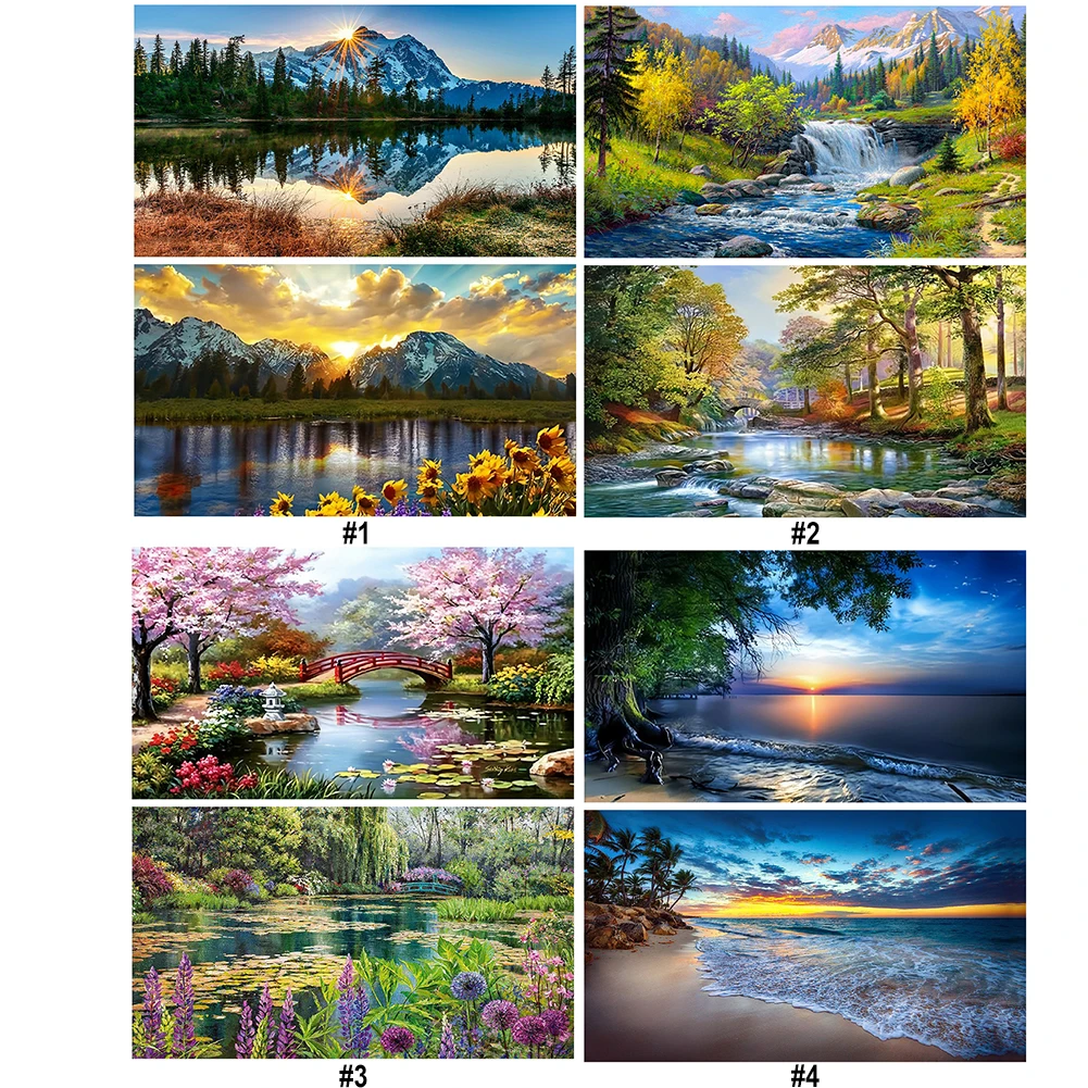 

2шт пейзаж 5D DIY полная дрель круглый алмазный набор для рисования для домашнего декора стен