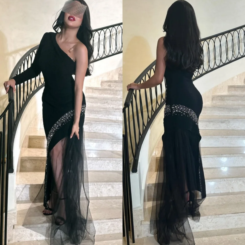 

Customized Sexy Jersey Pleat Beading Sequined Ruched Straight Off-the-shoulder Midi Dresses Bespoke Occasion Dresses Elegant