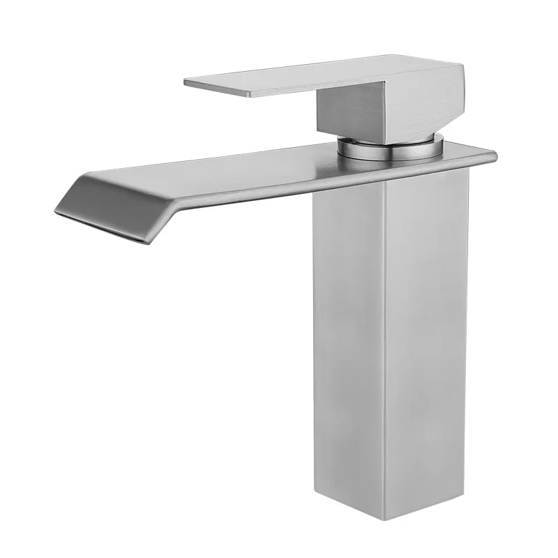 304 Stainless Steel Black Waterfall Washbasin Faucet Hot and Cold Lead-free Bathroom Square Basin Faucet