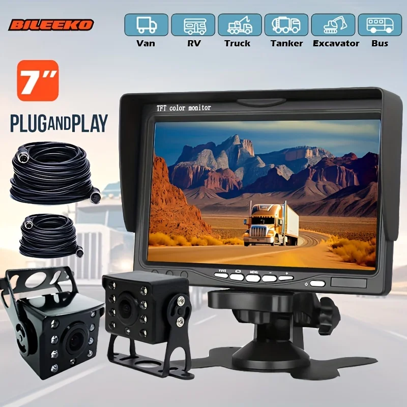 

Vehicle Rear View Monitor 7" Screen With Backup Camera 4 Pin Cable Night Vision For Car Truck RV