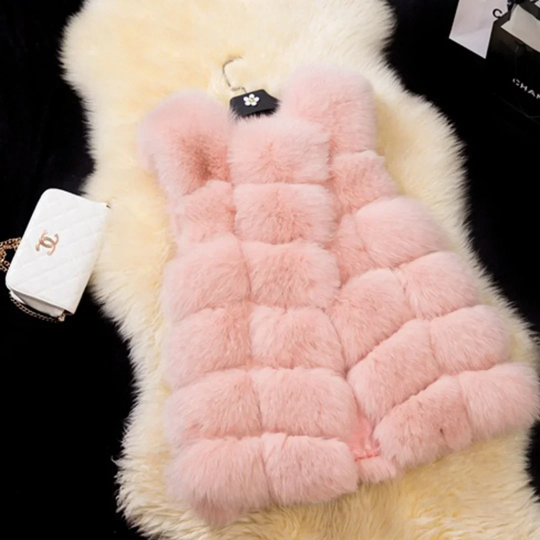 S-4XL Giacca invernale calda e soffice in peluche da donna Cappotto corto spesso senza maniche in morbida pelliccia sintetica a righe da donna