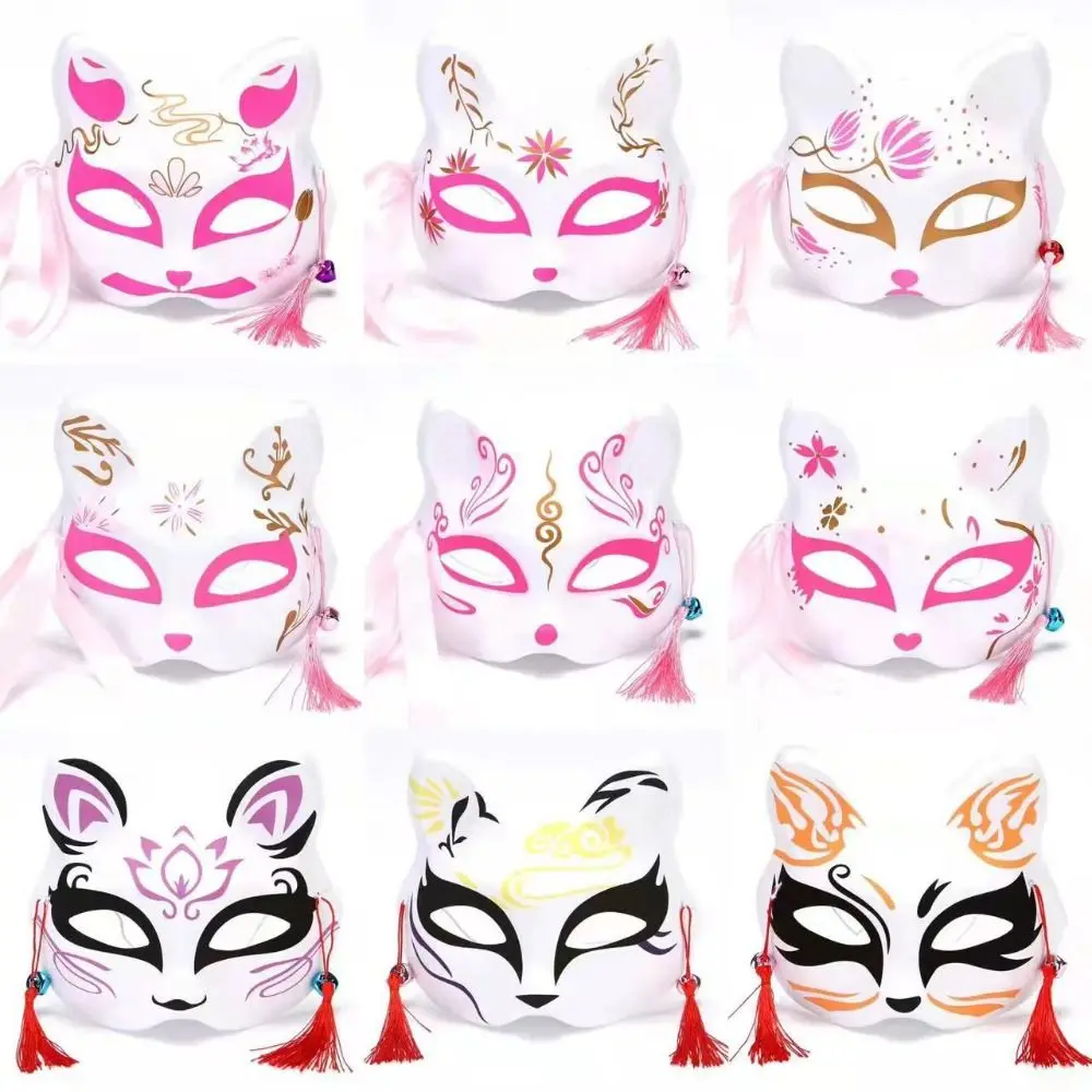 2Pcs Anime Cosplay Accessories Japanese Hand-Painted Cosplay Party Props Anime Foxes Mask Half Face Masks