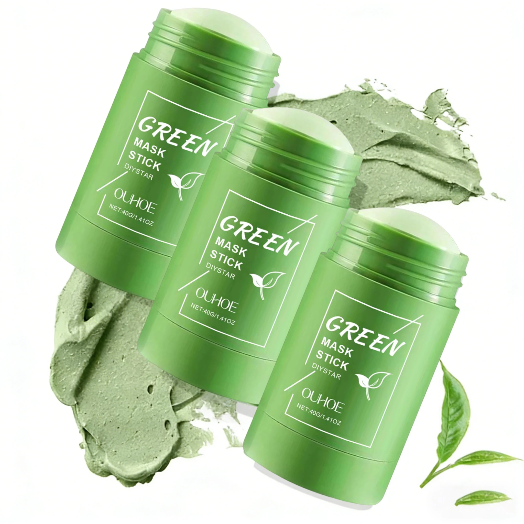 1~5PCS Green Tea Clay Stick For Face Green Mask Stick Smear Acne Shrink Blackhead Green Tea Extract Facial Mask Pore Cleansing