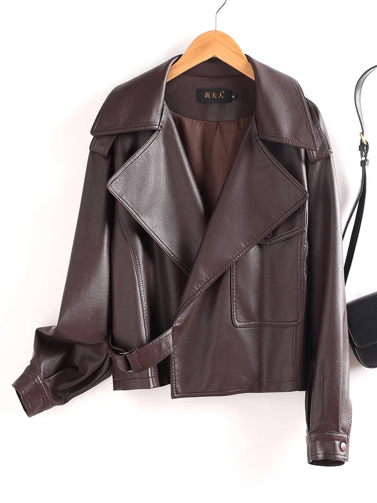 

Ning Genuine Leather Jaet Women's ort Loose Slimming Faionable eepskin Leather Jaet Spring Autumn Outerwear