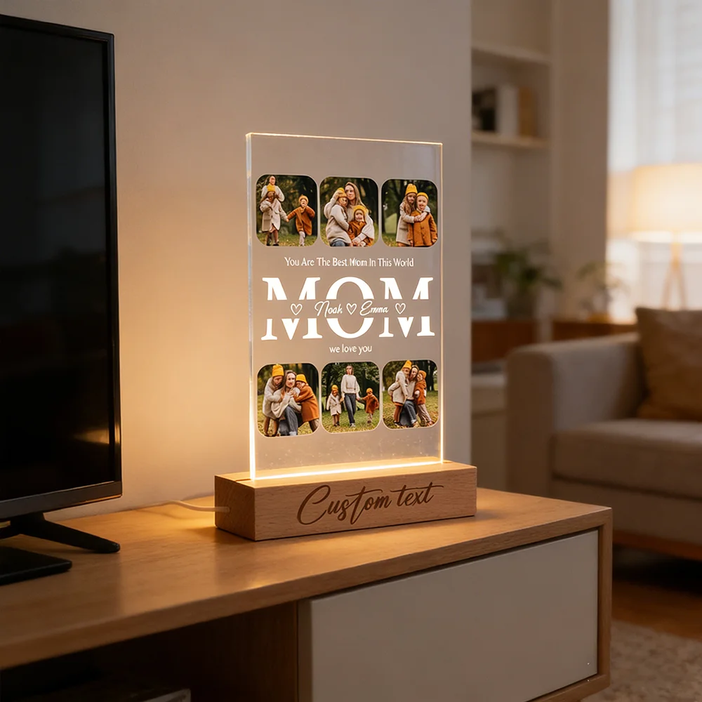 

Personalized Acrylic LED Night Light Custom Photo Frame Design Home Decoration Warm Commemorative Gift For Mom Grandma