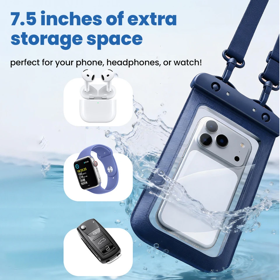 Bolsa impermeable para teléfono de 7.5 pulgadas con pantalla táctil para natación y buceo, impermeabilidad nivel 8 3