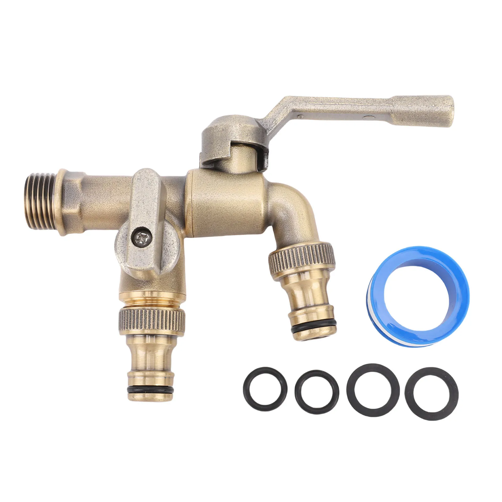 Outside Water Faucet Efficient Independent Control 1 in 2 Outlet Multi Functional Brass Ball Valves Water Tap for Home Balcony