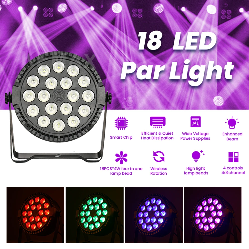 18X4W Disco Lights RGBW 4IN1 Par Can DMX512 DJ Party Lights 100W LED Wash Uplight Remote Control Stage Wedding Club Christmas