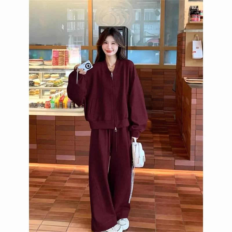 Korean Style Chic Casual Suit Women 2024 Winter New Loose and Versatile Hoodie Two-piece Set Age Reducing Solid Color Commuting