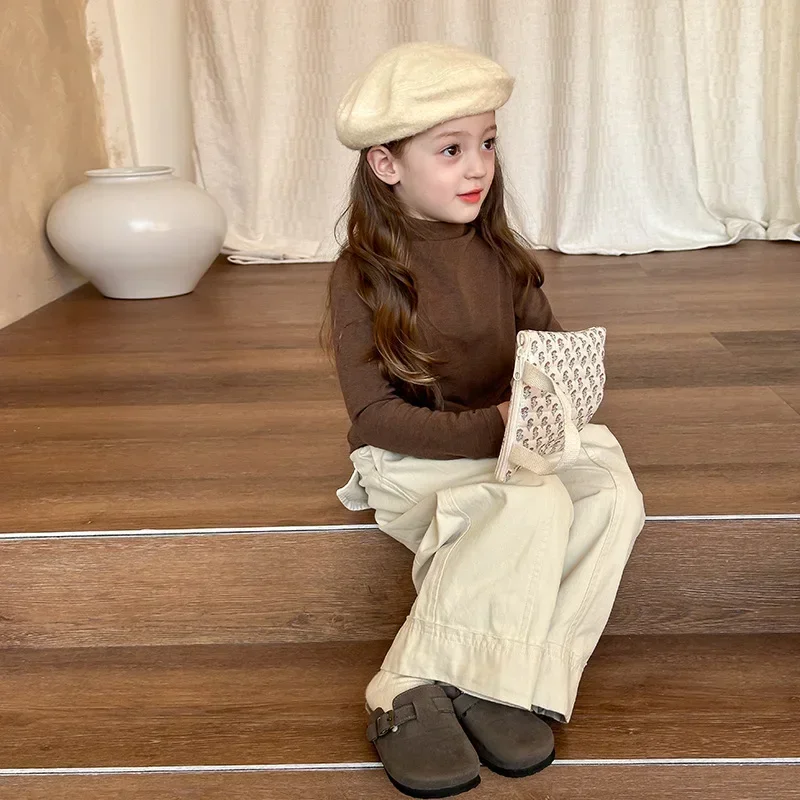 

Undershirt Spring and Autumn Hardship Korean Fashion Simple All-match Solid Color Half High Collar Undershirt Kids Clothes