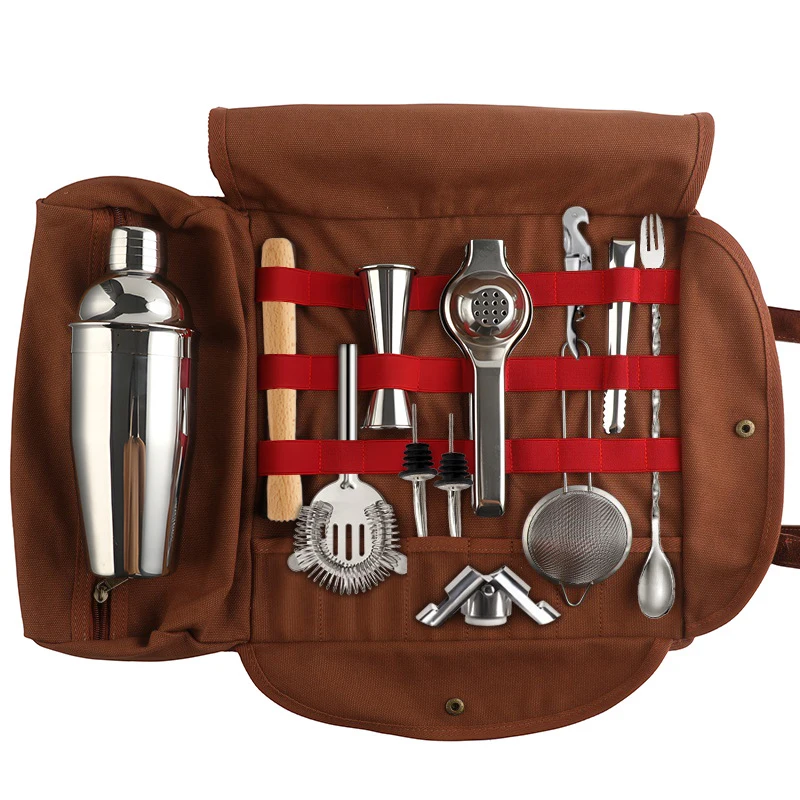 Cheap Price 12 Piece Luxury Bar Set Cocktail Gift Sets 201 Stainless Steel Cocktail Shaker Set With Bag