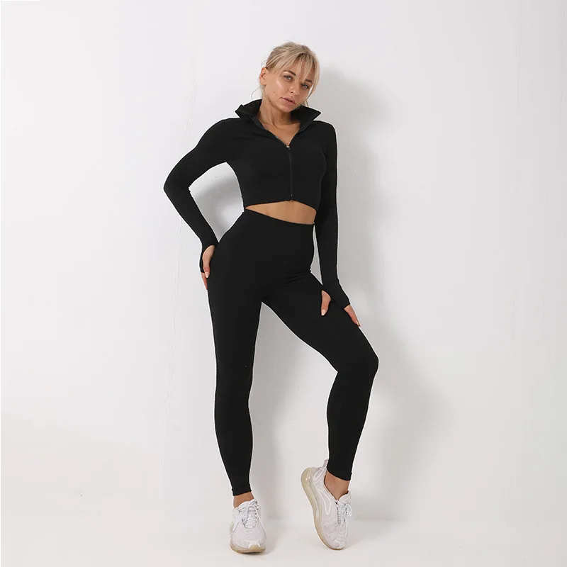 Veste de yoga trempée pour femme, soutien-gorge de sport, leggings sans couture, ensemble de survêtement, vêtements de fitness, ensemble de jogging d'entraînement, 3 pièces