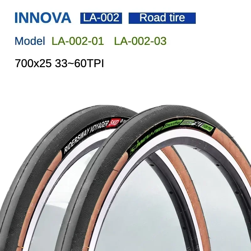 2024 NEW Innova 700 * 25C-LA-002-03-33TPI-60TPI Retro Brown Yellow Edge Green Logo Road Tire Steel Wire Wired Bicycle Tire