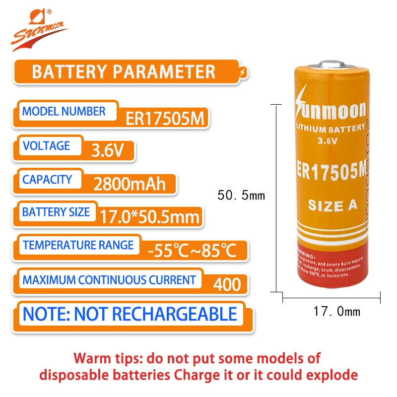 Dedicated intelligent water meter lithium battery, daily and monthly ER17505M power type 3.6V universal flow meter gas meter bat