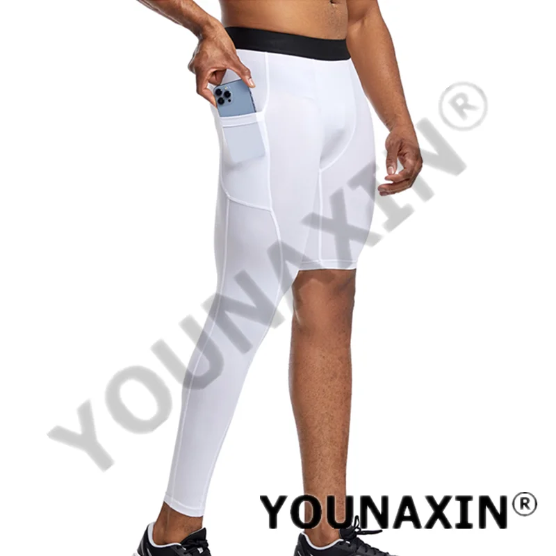 Men Gym Fitness Running Skinny Pants Sports Bottom Boy One Leg Leggings With Pocket Training Tight Yoga Workout Casual Trouser