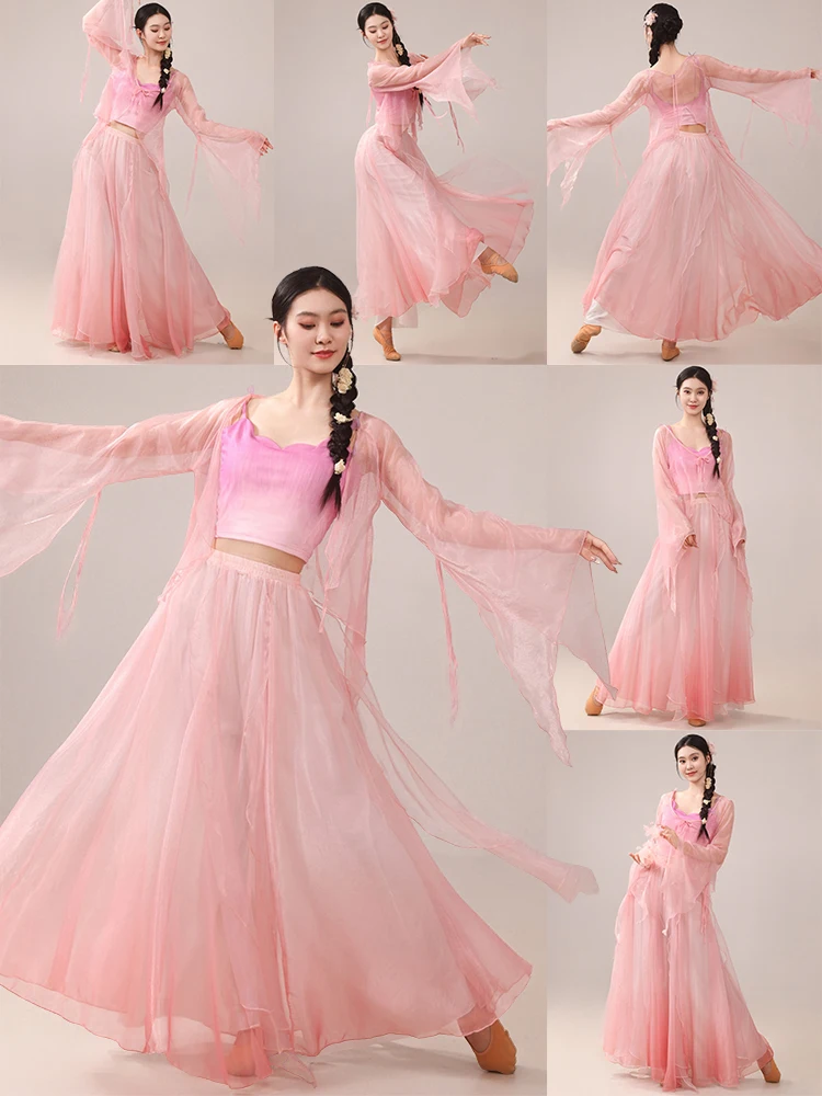 

Новый классический танцевальный костюм для выступлений и тренировок, воздушный сценический наряд в стиле Ханьфу для женщин, летний традиционный сценический костюм