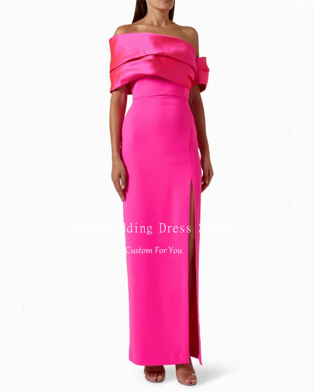 Qanz Abiti da sera rosa caldo Sirena con spacco a gamba alta Vestido De Noche al largo della spalla Abendkleider Luxus 2023 Personalizzato