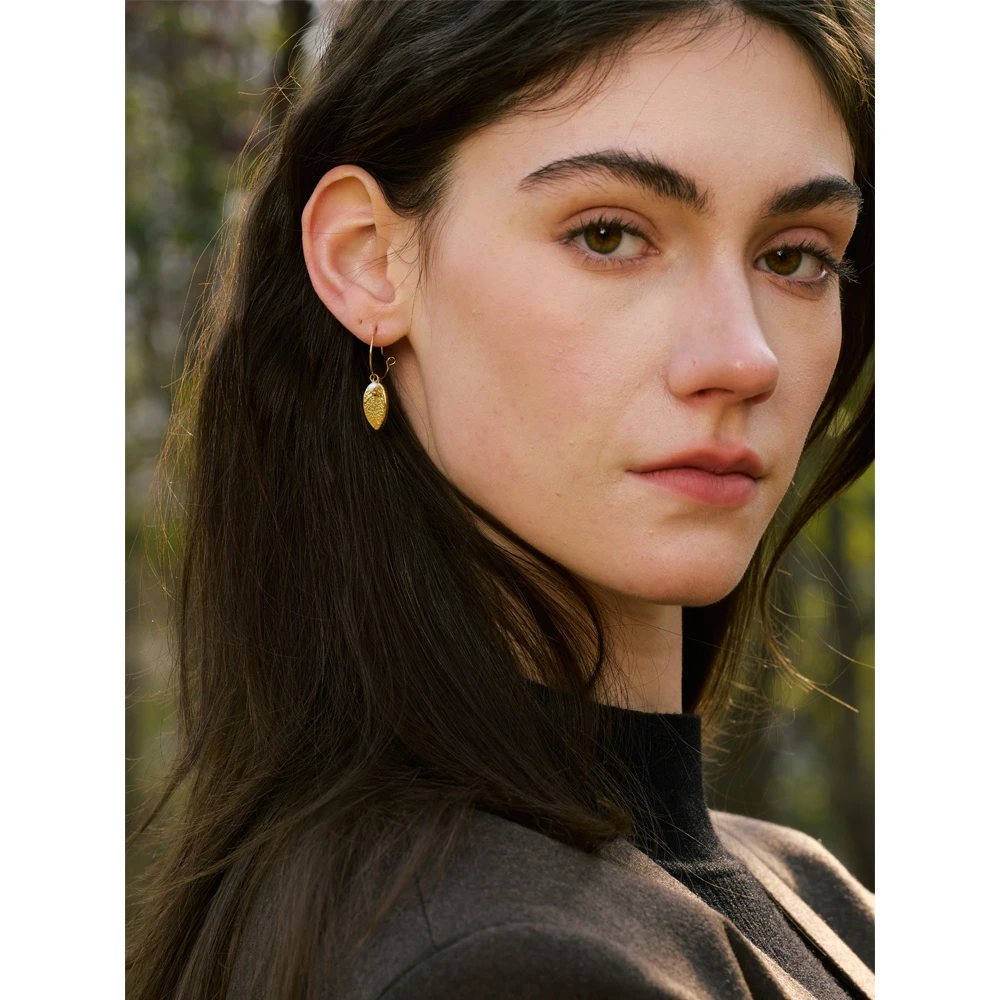 Yhpup New French Style 316L Stainless Steel Round Leaf Drop Hoop Earrings Gold PVD Plated Charm Waterproof Thicker Shell Jewelry