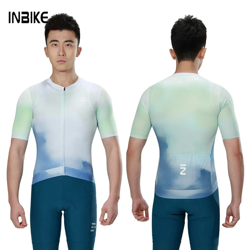 

INBIKE Men's Short Sleeve Cycling Jersey Breathable UV-Proof Sports Shirt with Pockets for Cycling Activities