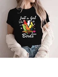 Just A Girl Who Loves Birds Printed Short Sleeve Casual Fashion Women T-Shirt Pattern Women's Summer Printed Tops Femminile Tee