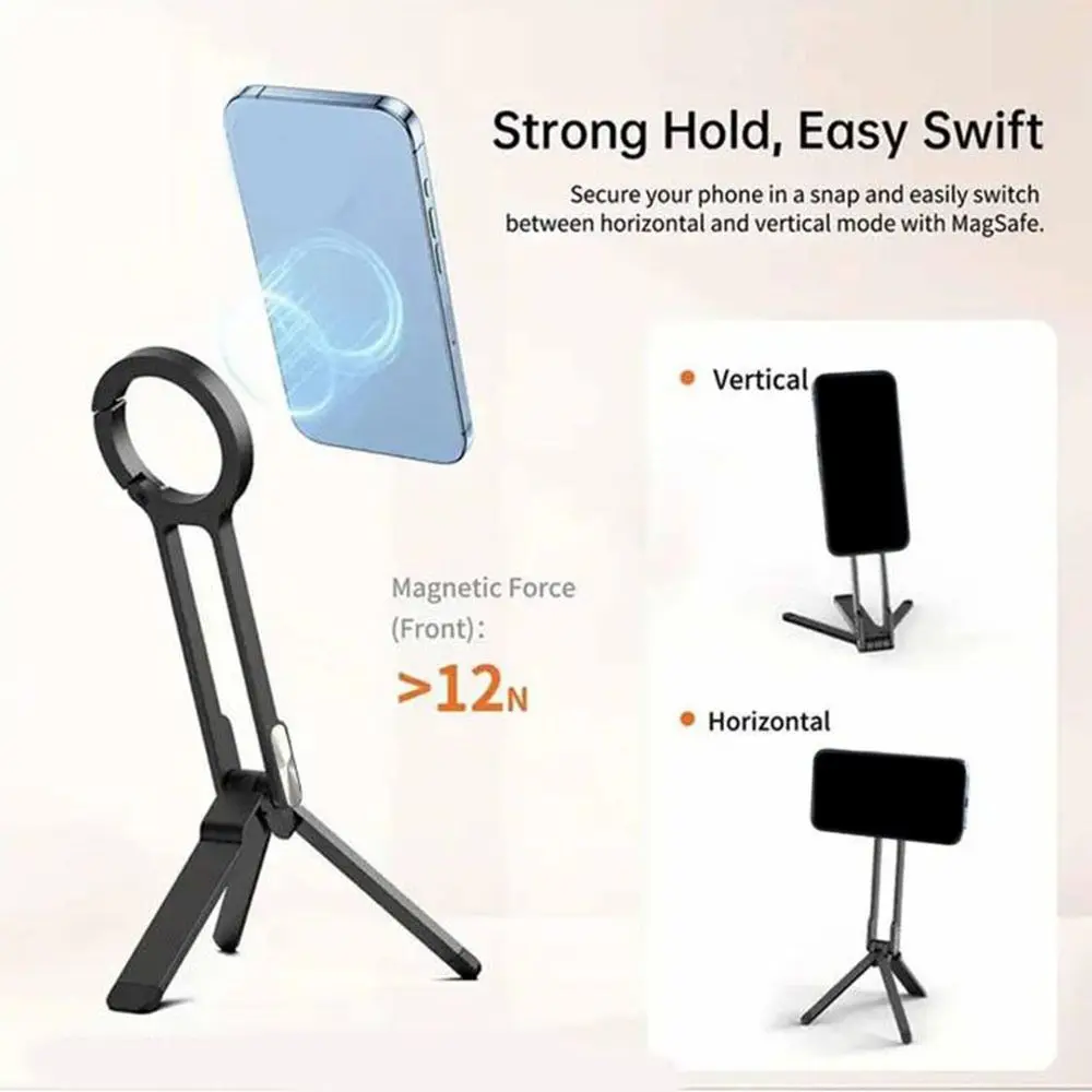 

Aluminum Alloy Ring Carabiner-Mounted Phone Tripod Foldable Adjustable Magnetic Phone Tripod with Buckle Lightweight