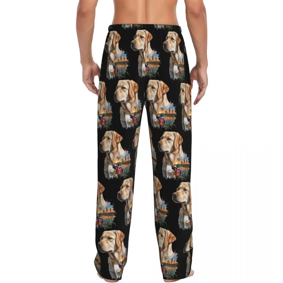 Custom Yellow Labrador And Wood Duck Sunrise Men Pajama Pants Lounge Sleep Sleepwear Bottoms with Pockets