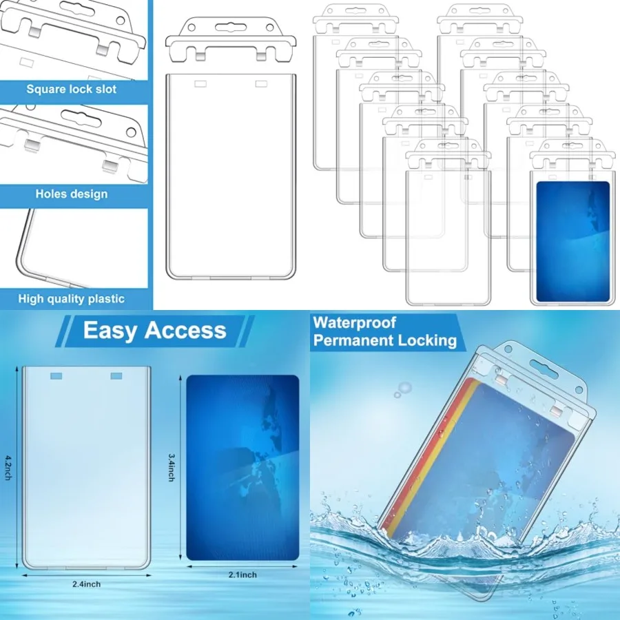 

0 Pack Permanent Locking Hard Plastic Badge Holder Vertical Clear ID Badge Holder Heavy Duty Protector Case for Office School C