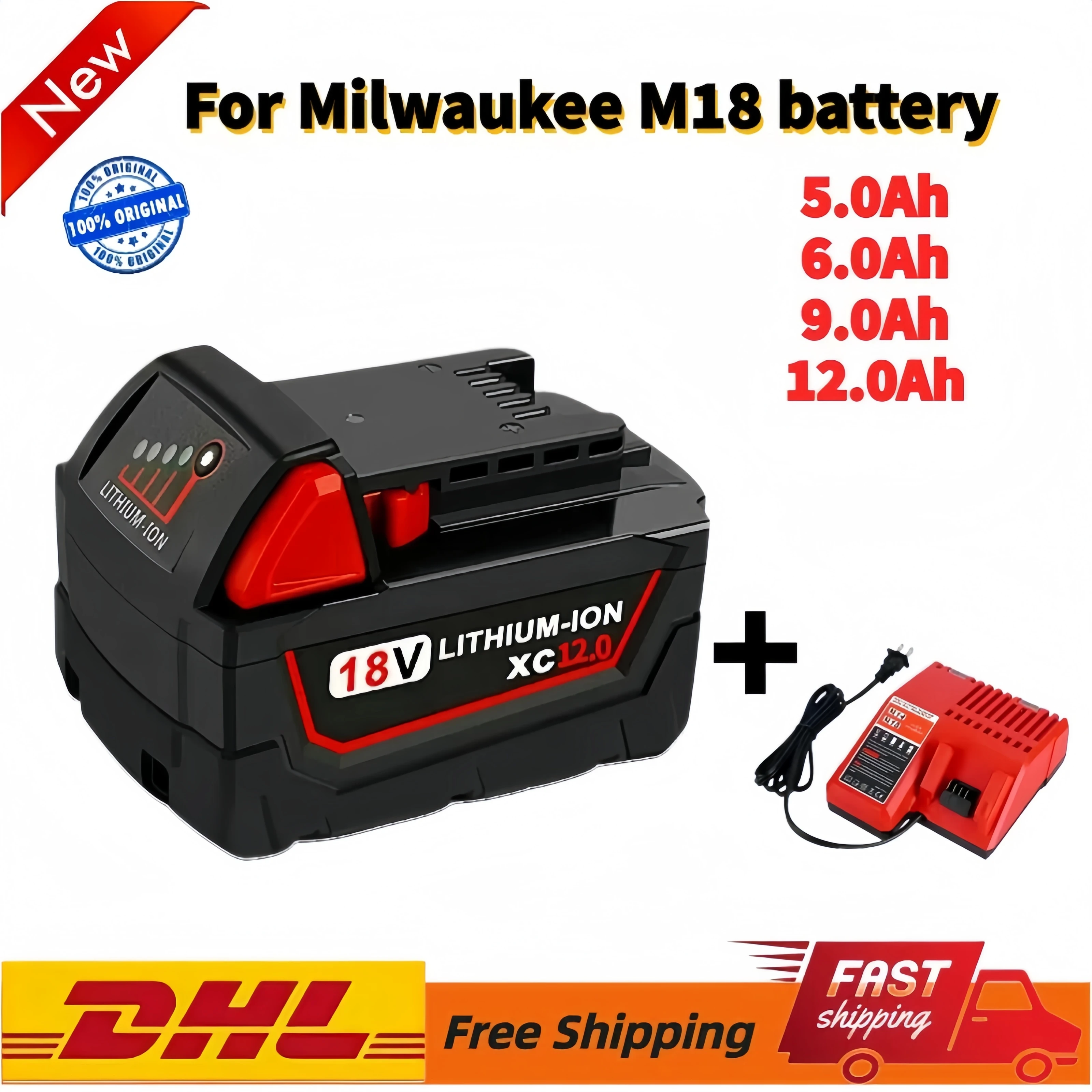 

Аккумулятор увеличенной емкости для Milwaukee 48-11-1852 M18, литиевый XC, 6.0Ah, для Milwaukee 48-11-1850 48-11-1840, беспроводной электроинструмент