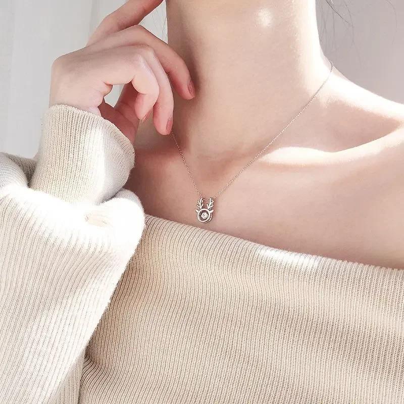 Real 925 Sterling Silver Crystal antler Pendant Necklaces fashion Jewelry For Women Party Accessories