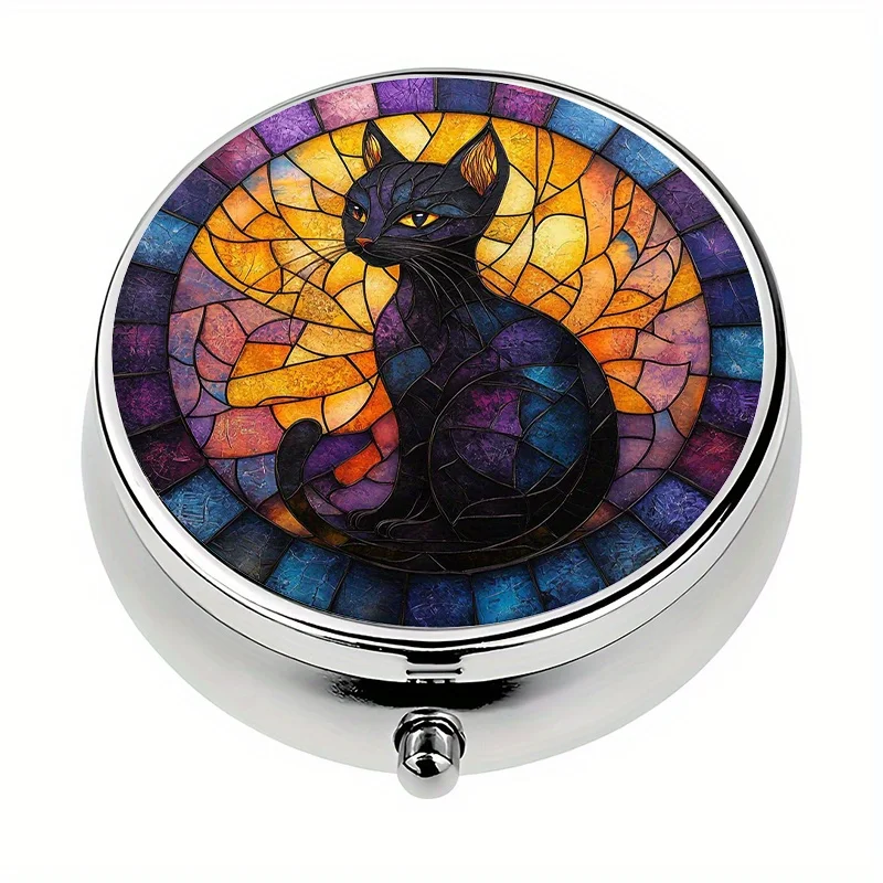 Single pack, mini pill box, black cat portable pill box with 3 compartments, suitable for purse or wallet, portable medicine storage box for home use, perfect for purse or pocket, a unique and perfect gift