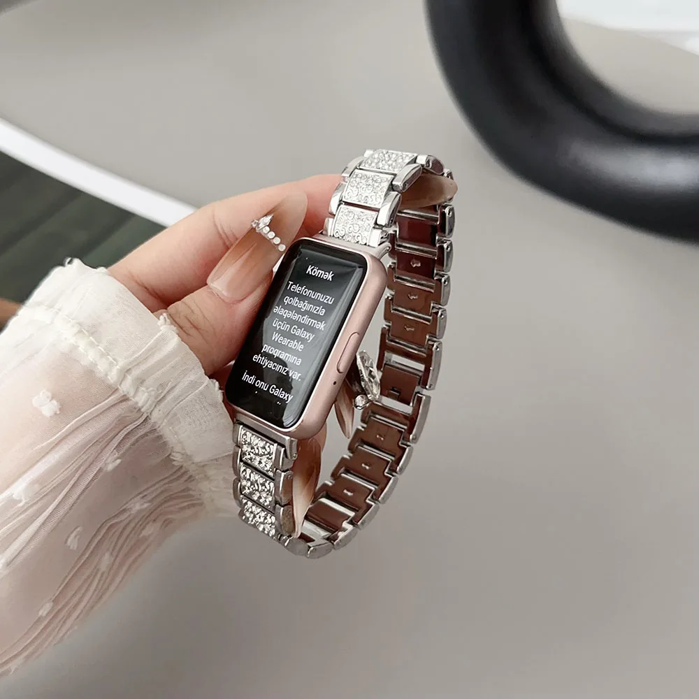 حزام ساعة نسائي أنيق ، سوار معصم قابل للتعديل ، سوار ساعة بديل من سبيكة معدنية ، أساور بلينغ لسوار Samsung Galaxy Fit 3