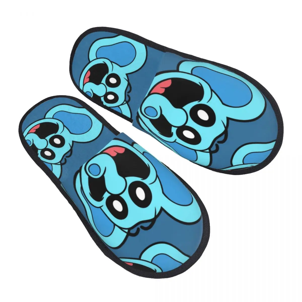 Custom Blue Smiling Big Mouth Elephant Critters Pattern Guest Slippers for Bathroom Women Scarry Animated Game House Slipper