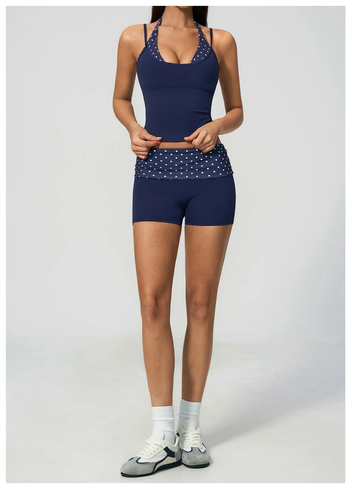 Polka Dot Yoga Tank Top Stoßfestes gestreiftes Fitness-BH Gym Workout Weste Atmungsaktives Sport-Top Neckholder Sportweste mit schönem Rücken – Detail 10