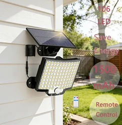 106 LED 3000LM Solar Powered Motion Sensor Flood Lights with Remote Dusk to Dawn Led Solar Security Waterproof  IP54 Wall Lights