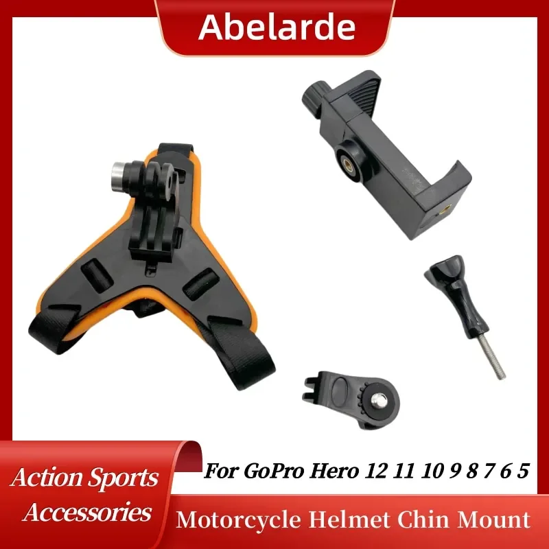 Motorcycle Helmet Chin Strap Mount Holder With Phone Clip For GoPro Hero 11 10 9 Action Camera Full Face Mobile Phone Holder