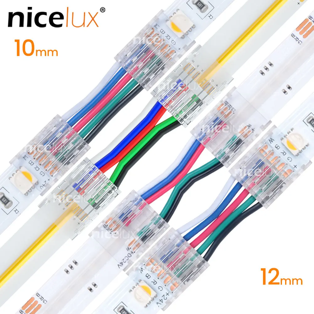 LED Light Connections Cable RGBW Wire To Board Connectors For 5 Pin 8mm 10mm 12mm Wide 5050 SMD FCOB LED Strip Clip-On Couplers