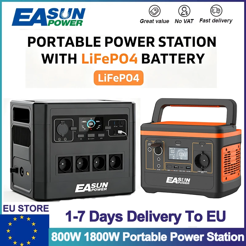 EASUN POWER , estación de energía portátil de 800 W y 1800 W, generador solar de 493 Wh y 1024 Wh, batería LiFePO4, sistema de respaldo para el hogar,