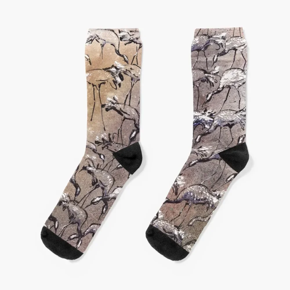 

Watercolor pattern of pecking cranes Socks crazy aesthetic Run christmas gift Socks Woman Men's