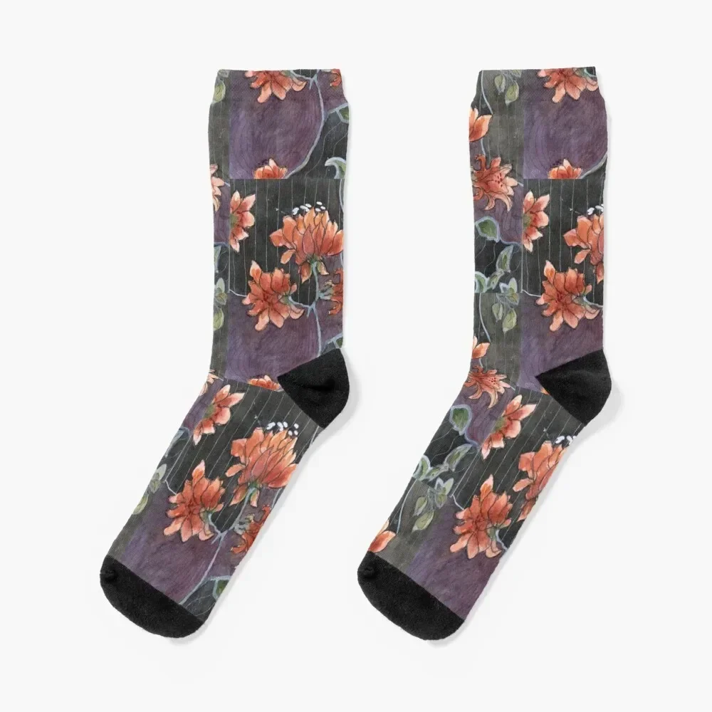 

Peach Floral and Stripe Mixed Media Painting Socks Hiking boots luxe Thermal man winter Boy Socks Women's