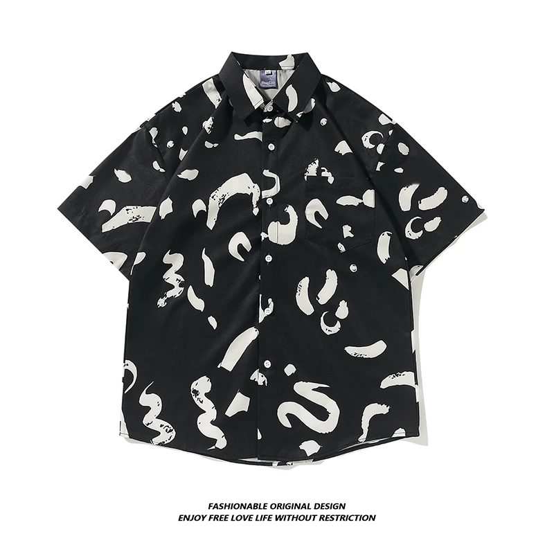 Hawaiian Print Men's Short Sleeve Shirt Casual Beachwear Breathable Moisture Wicking Standard Fit Youth Fashion All Seasons