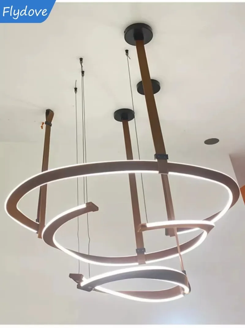 Nordic Minimalist Chandelier Postmodern Designer Villa Restaurant Leather Ring Hall Main Light Bedroom Living Home Decor