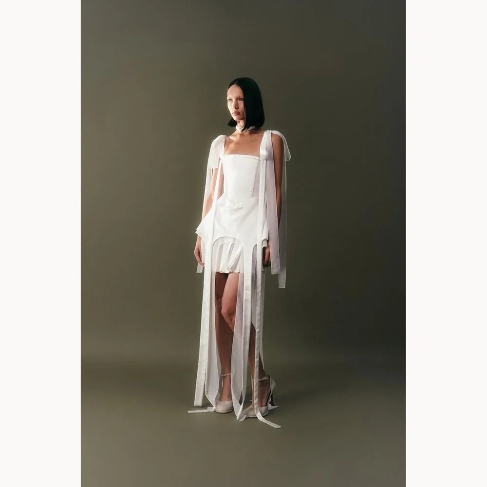 

White Women Dresses Whimsical Sleeveless Artistic Backless Short Bridal Gowns Pure Color Wedding And Evening Party Dresses