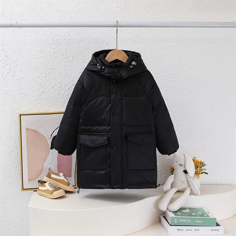 Girls Down Coat Jacket Cotton Windbreak Outwear 2023 Gray Warm Plus Thicken Velvet Winter Skiwear School Children's Clothing