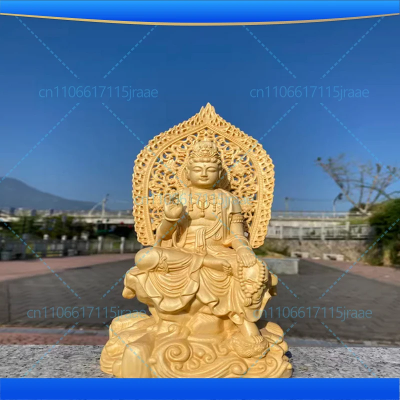 Hand Carved Hinoki Wood Wooden Seated Guanyin Kuan Yin Bodhisattva Statue Figurine w/ Mandala Backlight Spiritual Ornament Home