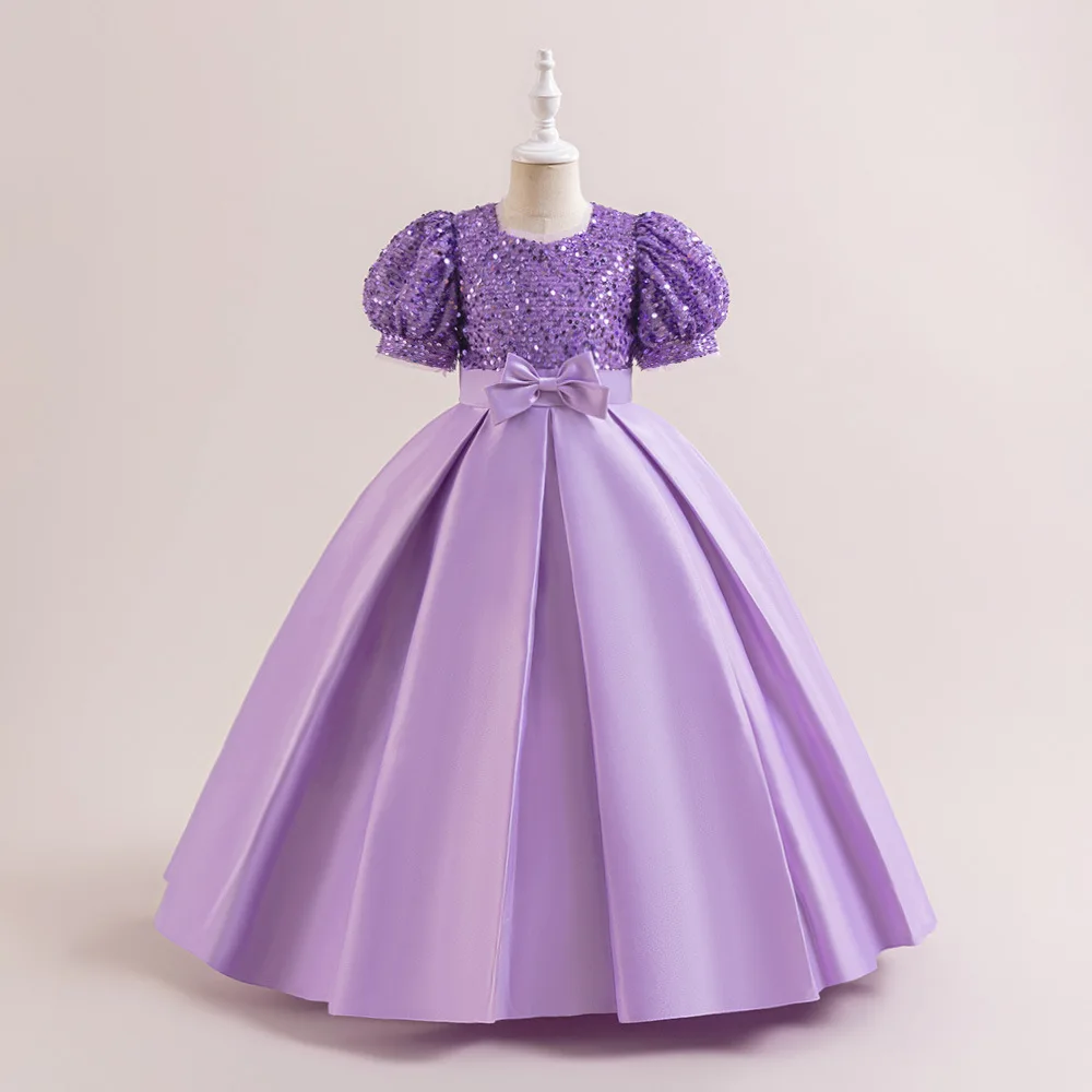 Formal Long Party Dress For Girls Children Costume Sequin Princess Dresses Girl Dress Vestidos Wedding Prom Gown Short Sleeve