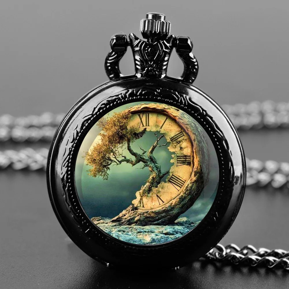 Vintage Time Machine Clock Design Quartz Pocket Watch Necklace Pendant Ideal Gift for Men & Women and Kids Pendant Birthday Gift